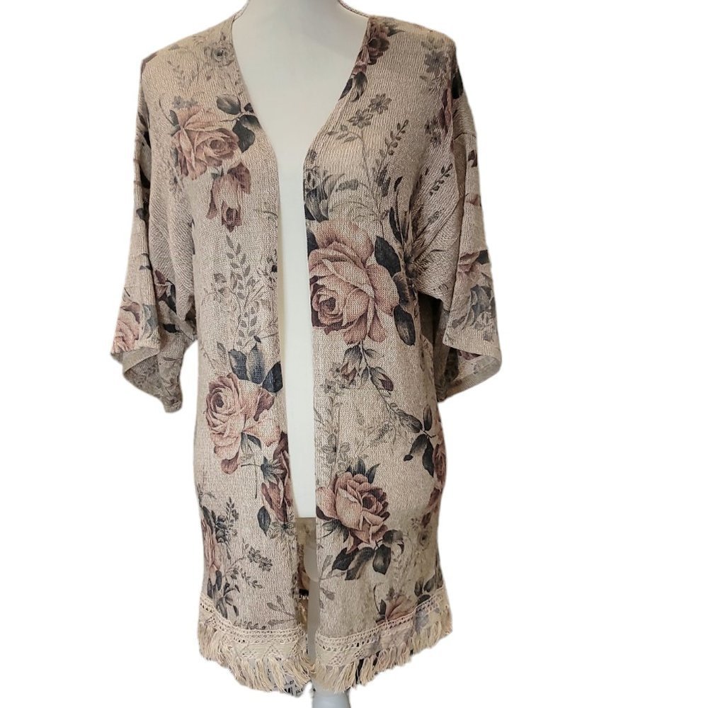 Charlotte Russe Floral Beige Cardigan